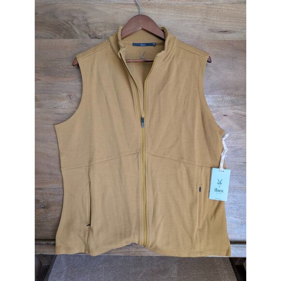 Ibex Vest Womens 2XL Dried Tobacco Shak 100% Merino Wool Mock Neck Full Zip NWT - Picture 1 of 4